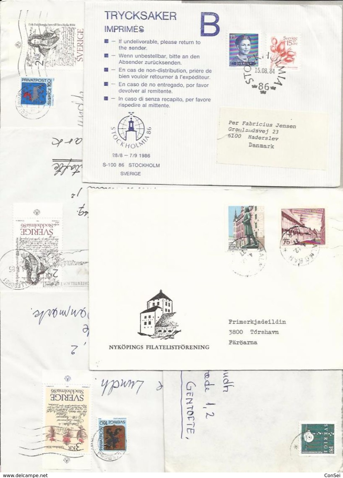 8 Cover & Postcards Sweden To Denmark + One To Faroes. 0003170920 - Verzamelingen
