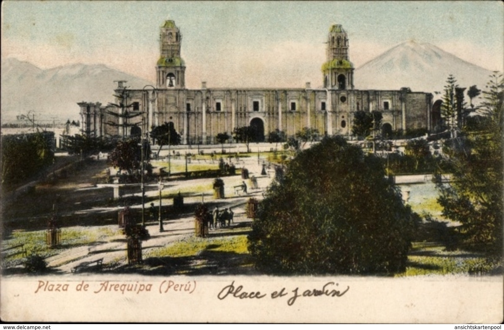 Cp Arequipa Perú, Plaza De Armas, Catedral, Wiederaufbau Der Kathedrale, Parkanlagen - Peru