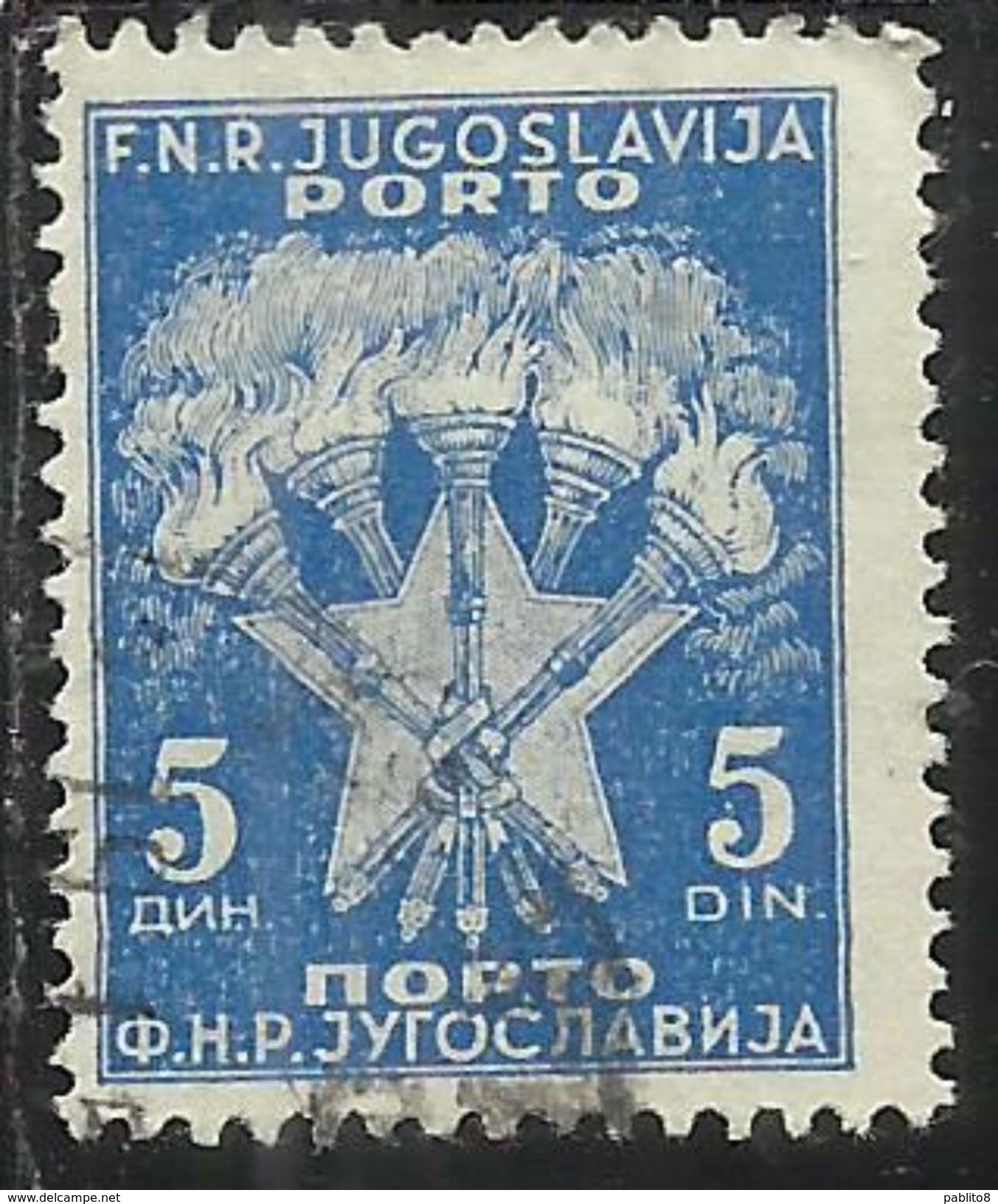 JUGOSLAVIA YUGOSLAVIA 1951 1952 POSTAGE DUE PORTO SEGNATASSE Torches And STAR 5d USATO USED OBLITERE´ - Aéreo