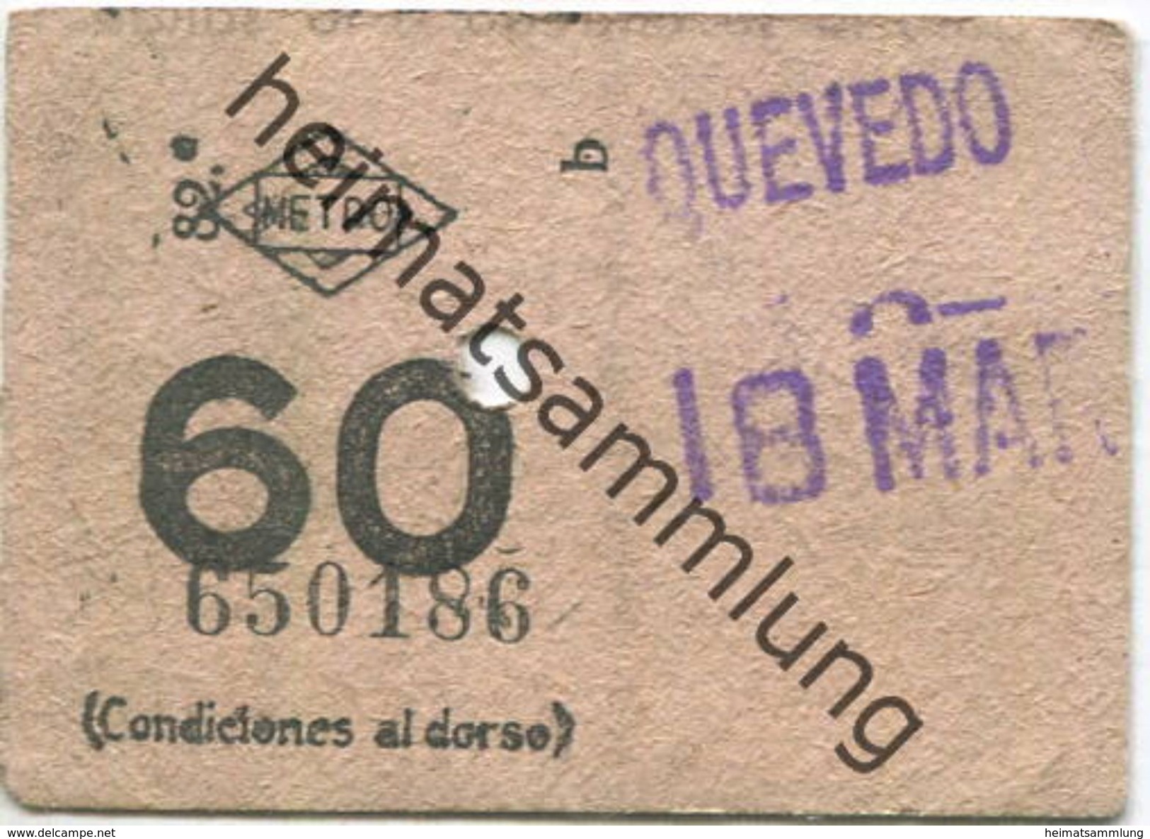 Spanien - Madrid - Metro - Quevedo - Fahrkarte 50er Jahre - Europe