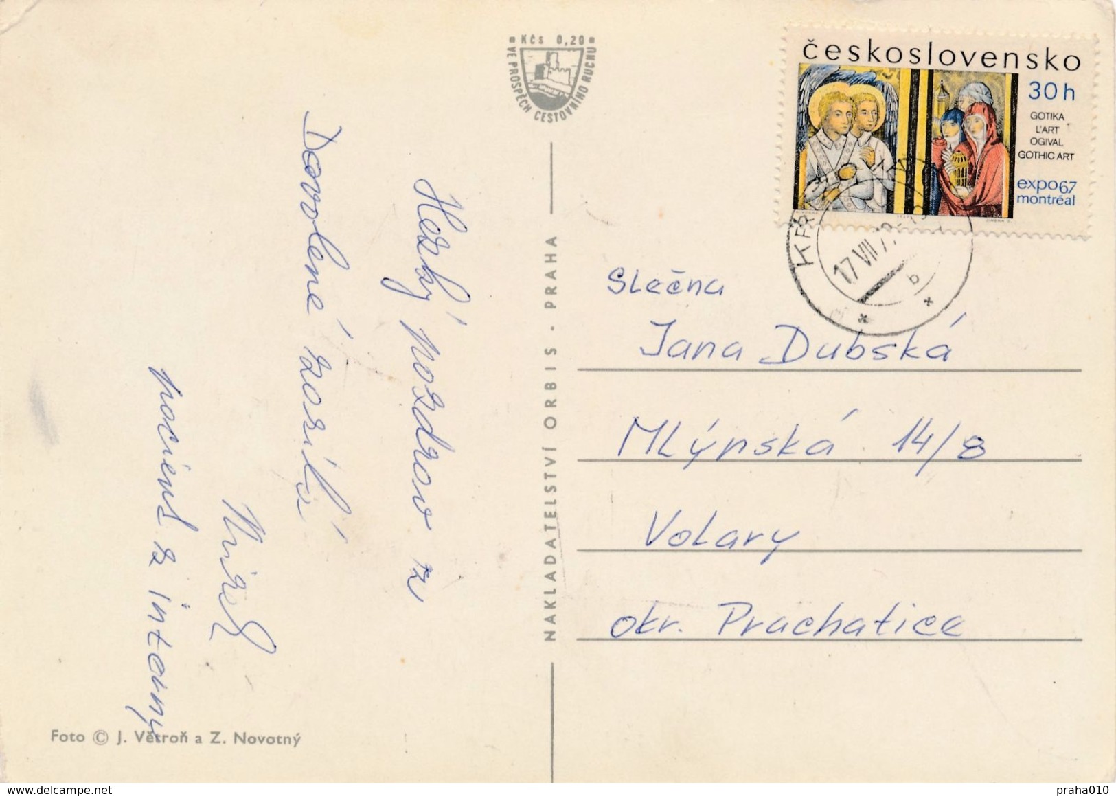 M0212 - Czechoslovakia (1972) Krizova (postcard: Velke Darko), Tariff: 30h; Stamp: EXPO 67 Montreal - Gotic Art - 1967 – Montreal (Canada)