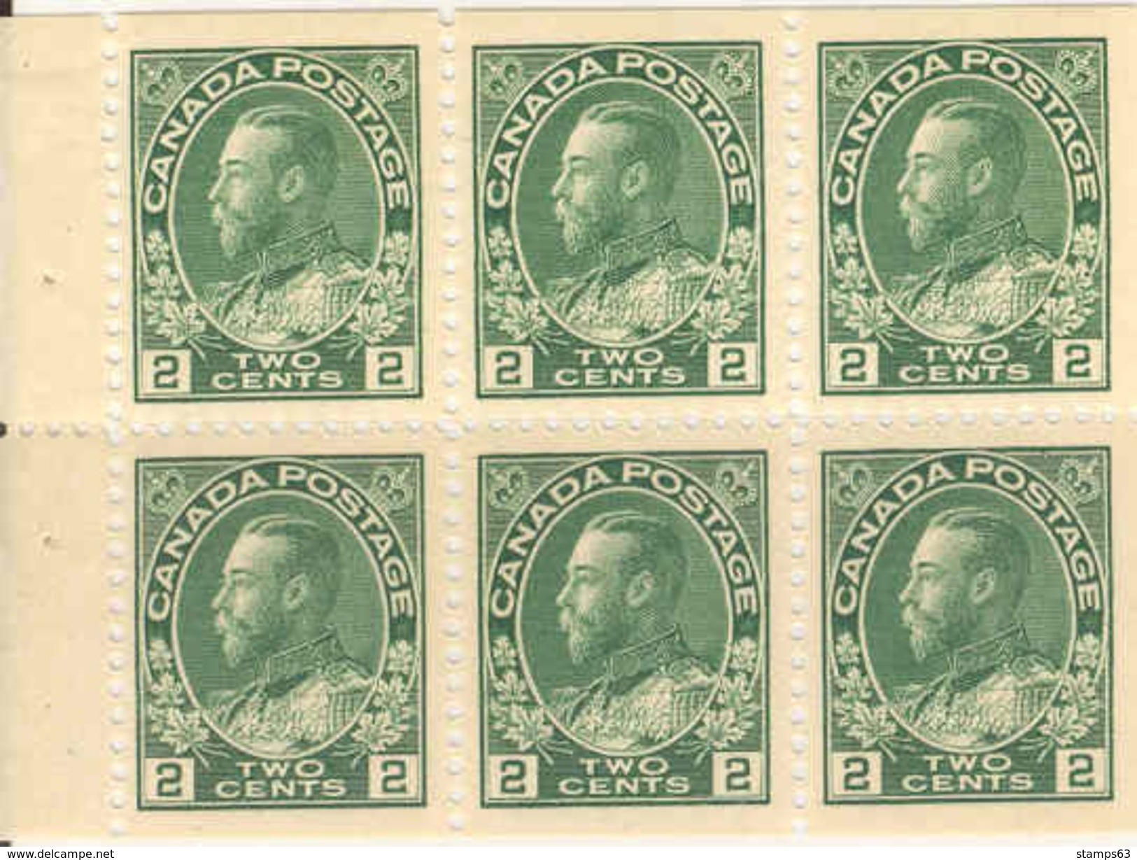 CANADA, 1922, Bookletpane 8, 6x2c Green, Scott 107b - Volledige Velletjes