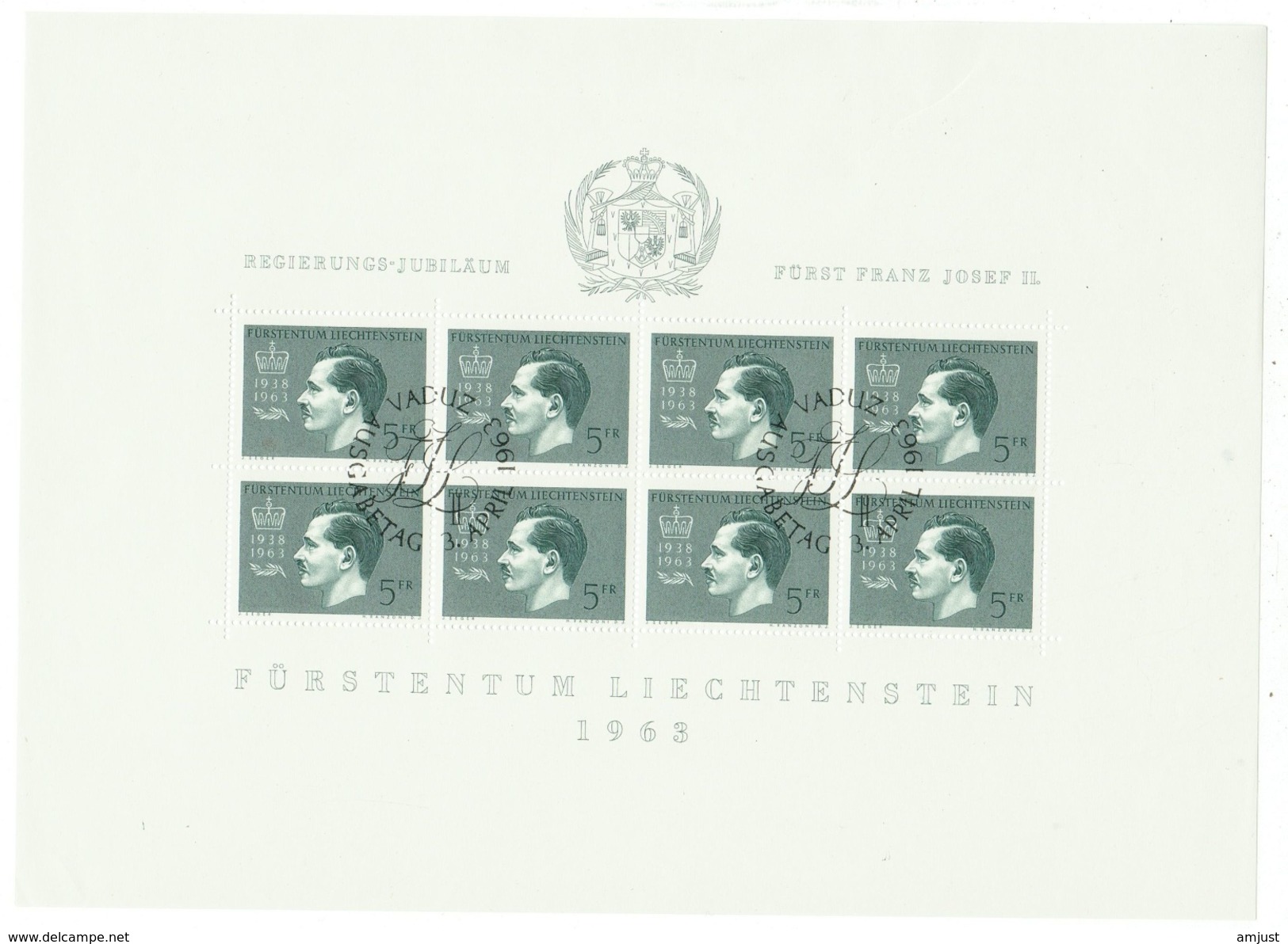 Liechtenstein // 1963 // Prince Franz Josef II No. 354 En Feuillet De 8 Timbres Oblitérés 1er Jour - Gebraucht