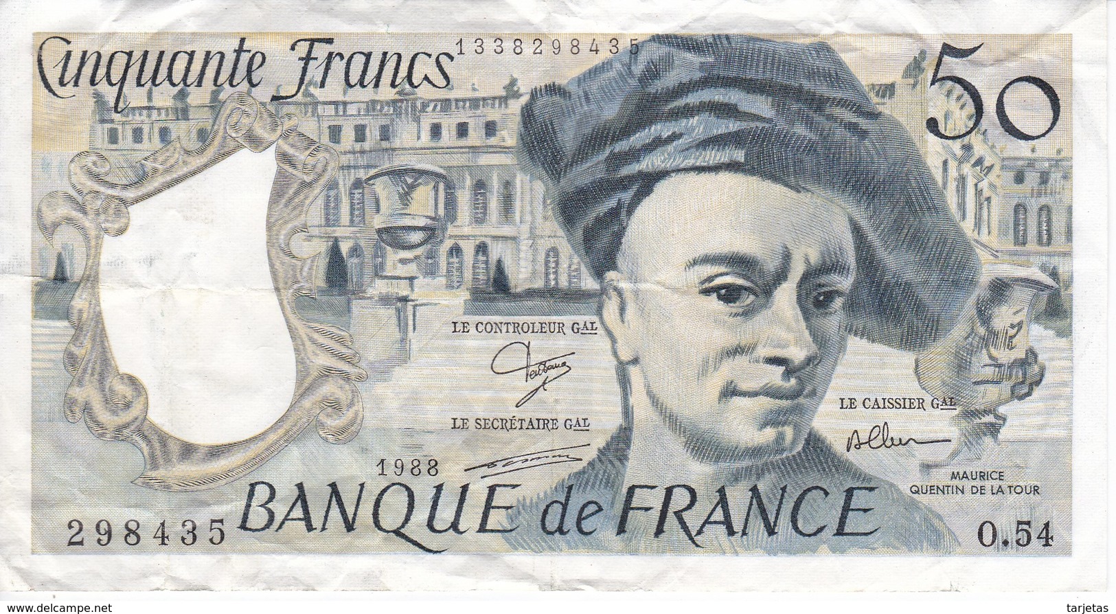 BILLETE DE FRANCIA DE 50 FRANCOS DE QUENTIN DE LA TOUR DEL AÑO 1988 SERIE O (BANKNOTE) - 50 F 1976-1992 ''Quentin De La Tour''