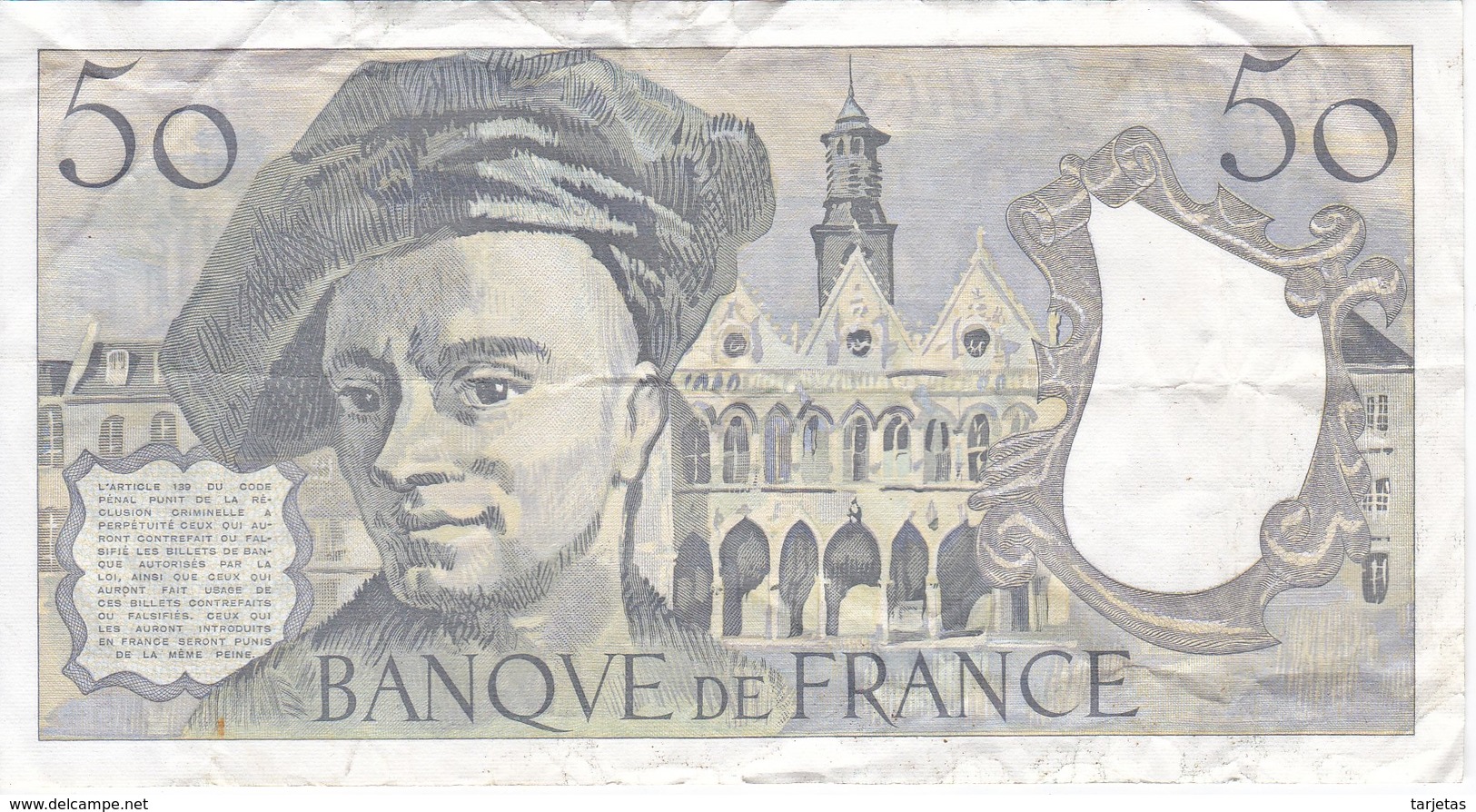 BILLETE DE FRANCIA DE 50 FRANCOS DE QUENTIN DE LA TOUR DEL AÑO 1988 SERIE O (BANKNOTE) - 50 F 1976-1992 ''Quentin De La Tour''