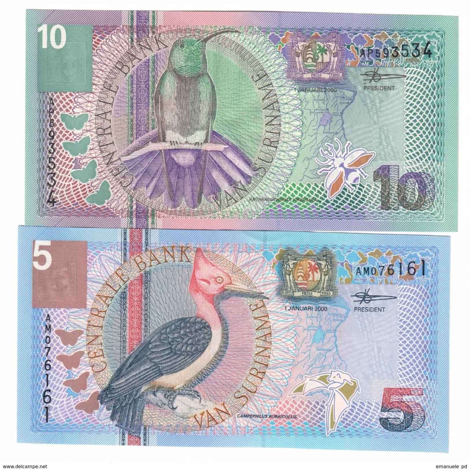 Suriname Lot 10 & 5 Gulden 2000 UNC .C. - Surinam