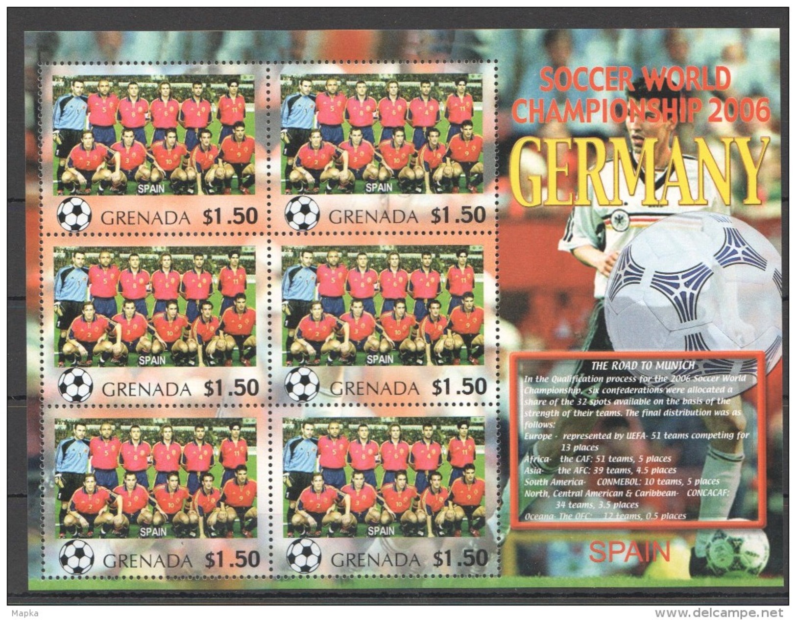 L513 GRENADA WORLD FOOTBALL CHAMPIONSHIP 2006 SPAIN 1KB MNH - 2006 – Deutschland