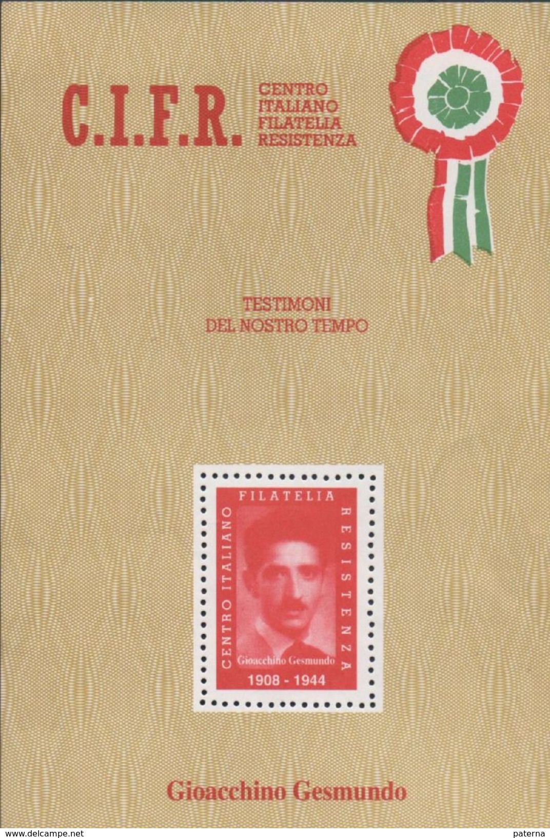 3176   Viñeta, Label Vignetta  Gioacchino Gesmundo, 1908-1944 Resistenza, C.I.F.R - Varietà E Curiosità