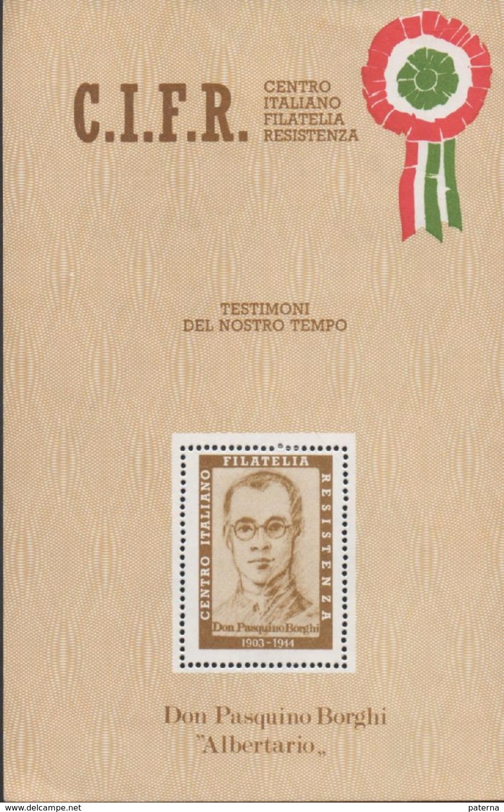 3176   Viñeta, Label Vignetta  Don Pasquino Borghi "Albertario" , 1903-1944 , Resistenza, C.I.F.R - Varietà E Curiosità