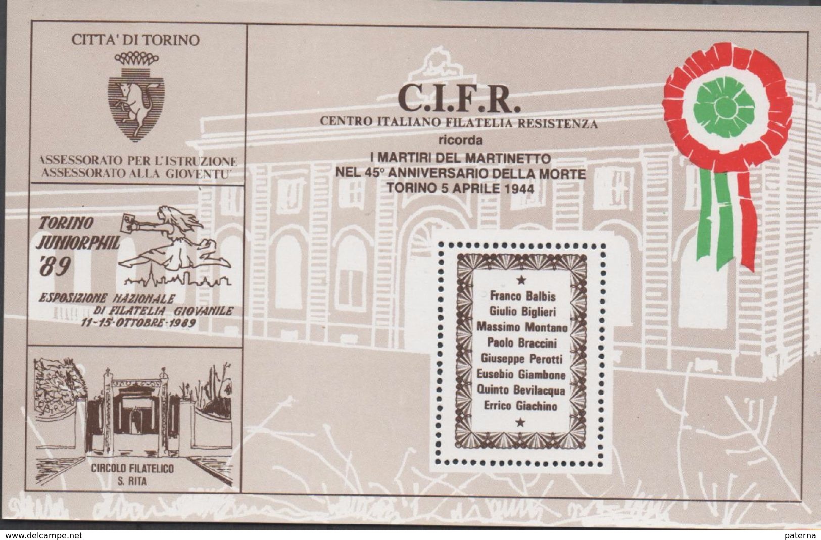 3176   Viñeta, Label Vignetta  , En Recordo, Recuerdo ,45º Aniversario De La Morte Torino, 1944.  Resistenza, C.I.F.R - Varietà E Curiosità