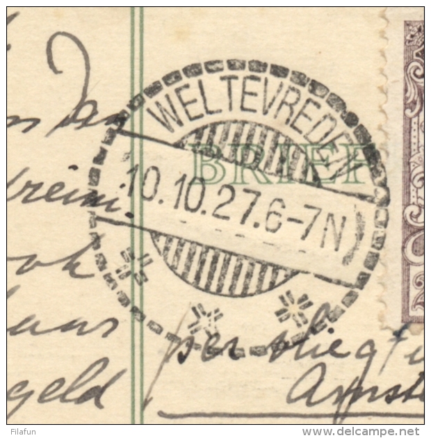 Nederlands Indië - 1927 - 2,5 Gulden Wilhelmina Op Briefkaart Met Koppenvlucht Van Amsterdam Naar Koedoes - Nederlands-Indië