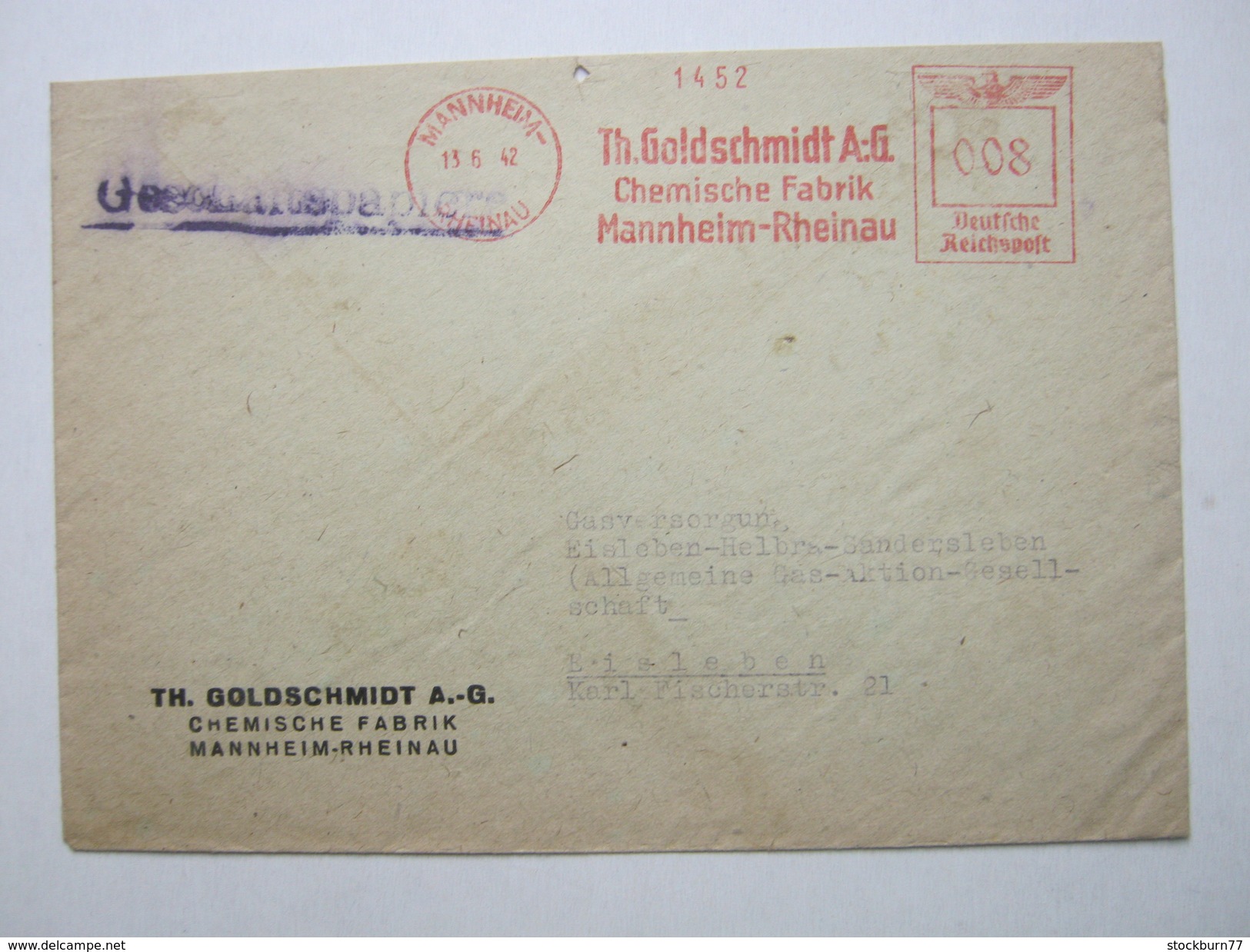 Firmen Freistempel , Meterstempel Auf Beleg Aus   Mannheim  1942 , Rückklappe Fehlt - Briefe U. Dokumente