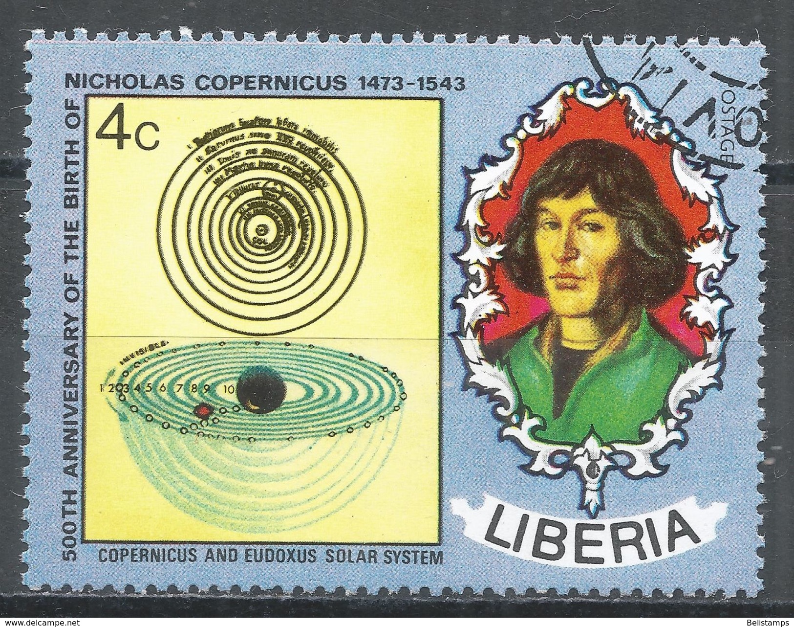 Liberia 1973. Scott #654 (U) Nicolaus Copernicus (1473-1543), Polish Astronomer, Solar System - Liberia