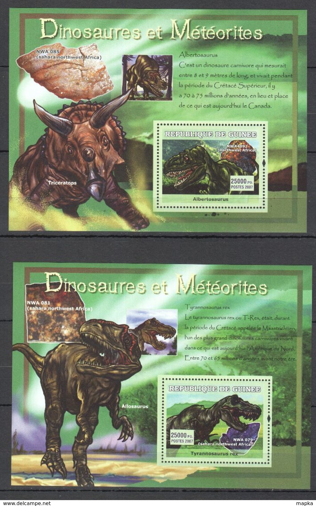 O622 2007 DE GUINEE PREHISTORIC ANIMALS DINOSAURS METEORITES 2BL MNH - Vor- U. Frühgeschichte