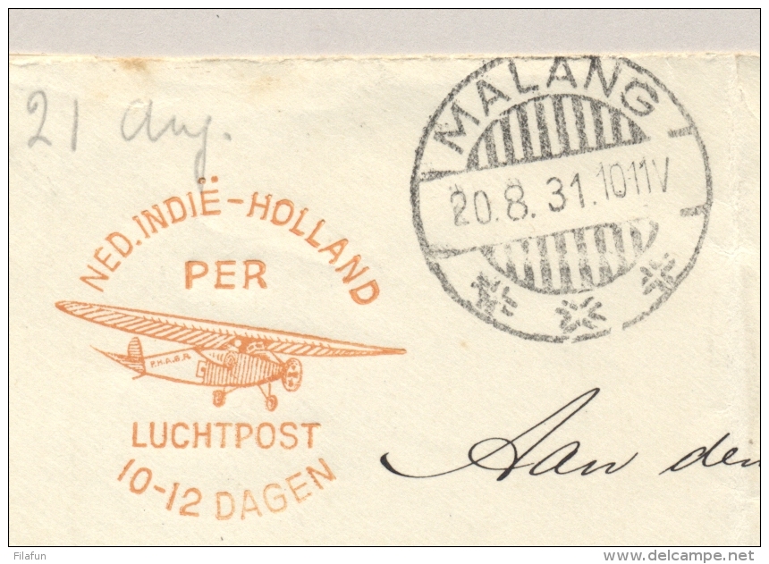 Nederlands Indië - 1931 - 12,5 Cent Envelop G54b Met Luchtpost Reklame Van MALANG Naar Batavia - Nederlands-Indië