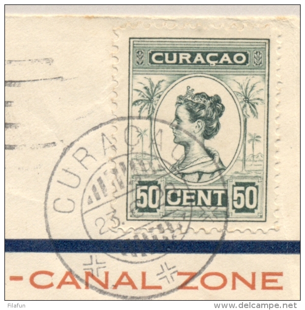 Curacao - 1929 - 50 Cent Wilhelmina Op Eerste Luchtpost Van Curacao Naar Cristobal / Canal Zone - Curacao, Netherlands Antilles, Aruba