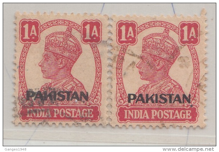 Pakistan  KG VI  1A   Pair  Erraticr Print   " FULL STOP BELOW 'N'  " Used    #  00918   Sd  Inde  Indien - Pakistan