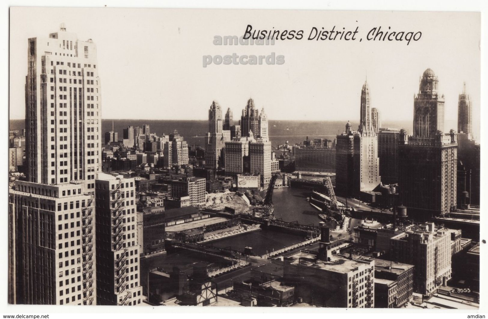 Chicago IL Business District General View, 1930s Vintage Real Photo Postcard RPPC M8484 - Chicago