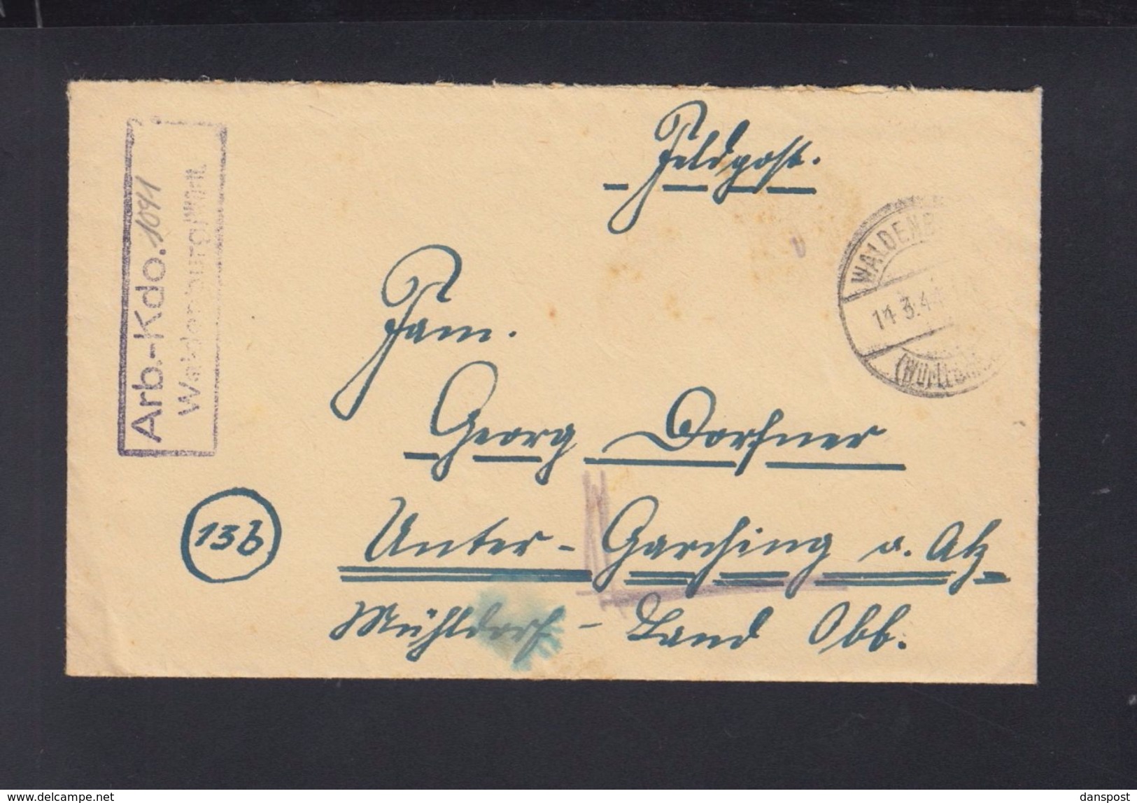 Dt. Reich Feldpost Arbeitskommando 1091 Waldenburg Württemberg - Briefe U. Dokumente