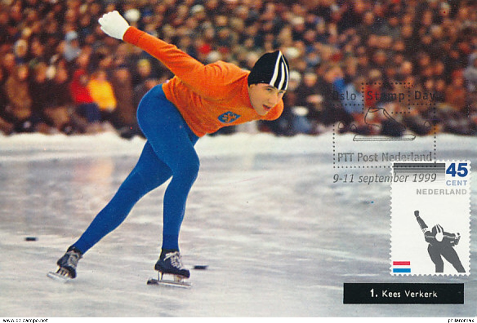 D31483 CARTE MAXIMUM CARD RR 1999 NETHERLANDS - SPEED SKATING KEES VERKERK WORLD CHAMPION - SPEC. POSTMARK CP ORIGINAL - Invierno