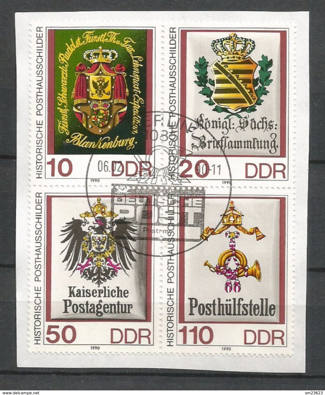 DDR  1990  Mi.Nr. 3306 / 3309 , Historische Posthausschilder - ETS -  Gestempelt / Fine Used / (o) Auf Papier - Gebraucht