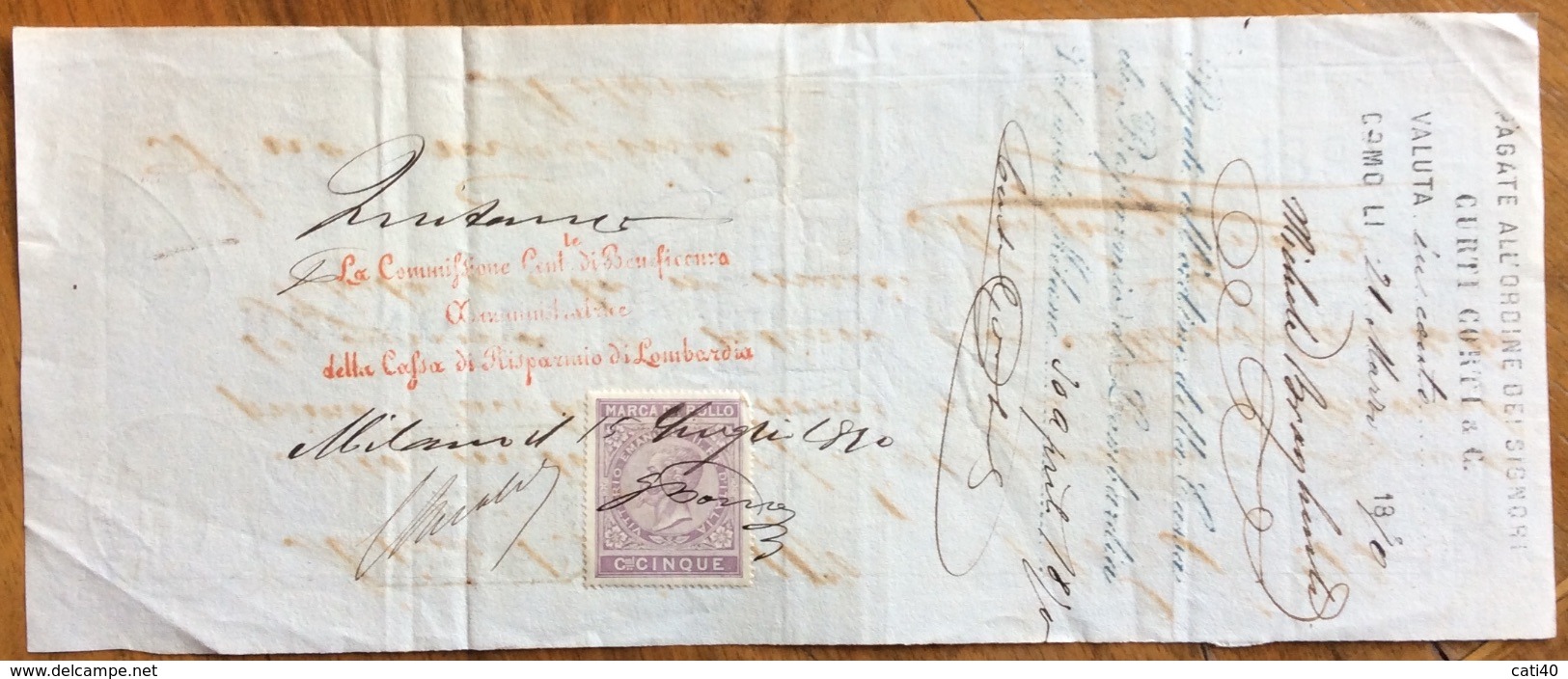 MARCA DA BOLLO SU  CAMBIALE(1867) MILANO 1870  DI 763 ITALIANE LIRE   Documento Con Firme Autografe - Cambiali
