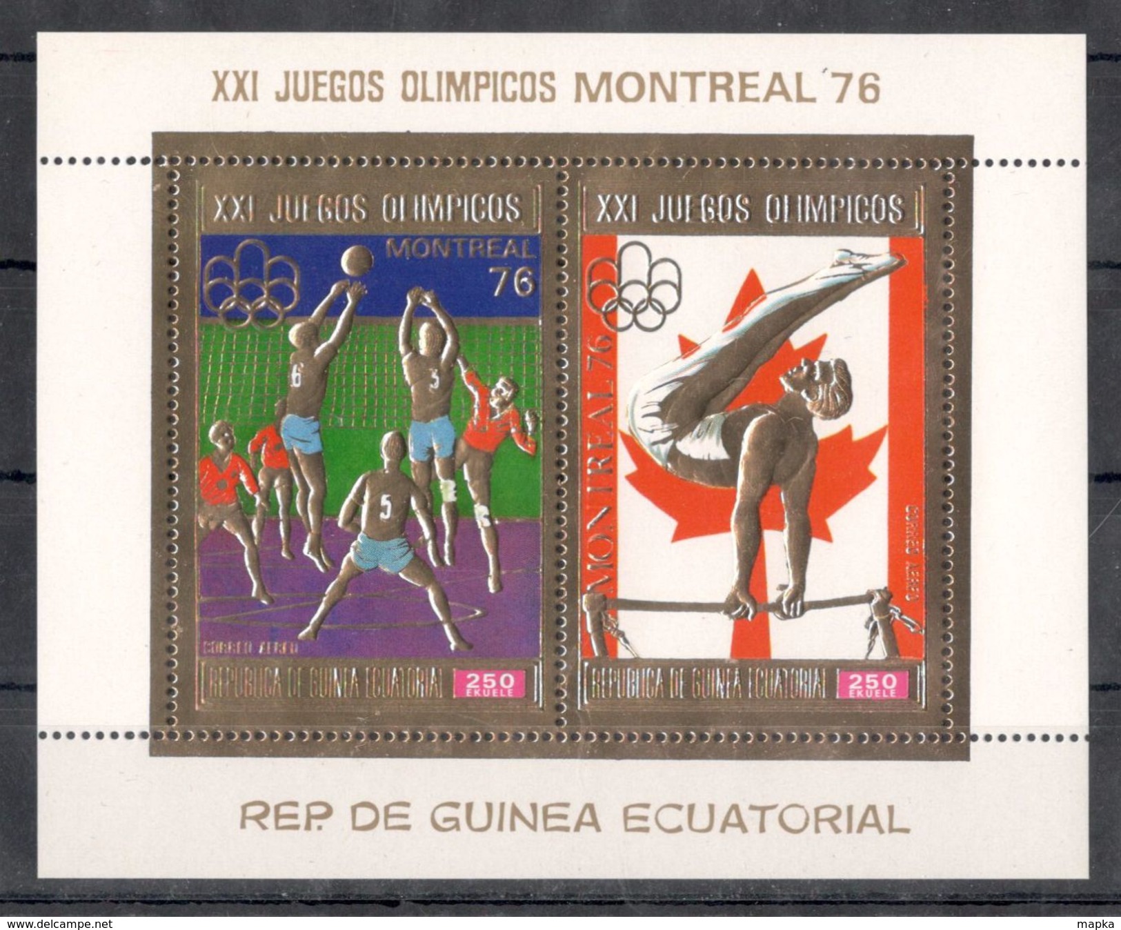 L611 GUINEA ECUATORIAL GOLD OLYMPIC GAMES MONTREAL 76 VOLLEYBALL GYMNASTICS 1KB MNH - Sommer 1976: Montreal