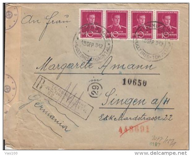 KING MICHAEL, CENSORED BY THE 3RD REICH, CENSORED NR9, WW2, STAMPS ON REGISTERED COVER, 1942, ROMANIA - Covers & Documents