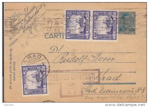 KING MICHAEL, BUKOVINA STAMPS, CENSORED BUCHAREST NR 300/B.2, WW2, PC STATIONERY, ENTIER POSTAL, 1941, ROMANIA - Covers & Documents