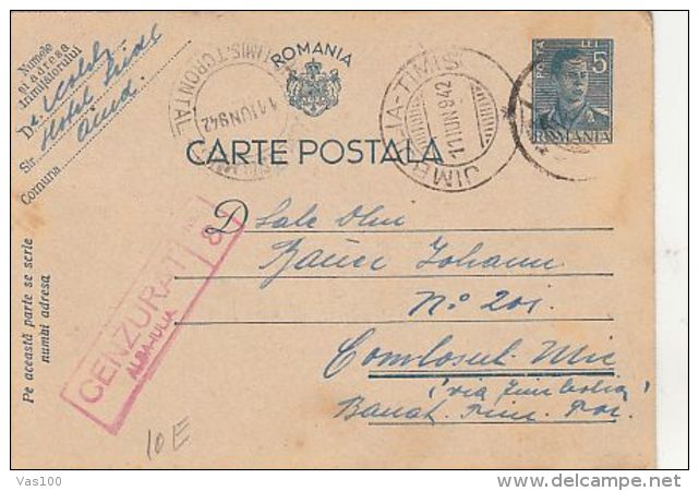 KING MICHAEL, CENSORED ALBA IULIA NR 8, WW2, PC STATIONERY, ENTIER POSTAL, 1942, ROMANIA - Covers & Documents