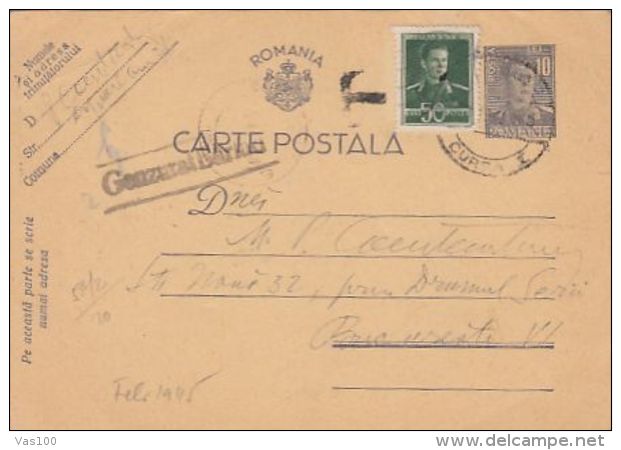KING MICHAEL, CENSORED  BARLAD, WW2, PC STATIONERY, ENTIER POSTAL, 1945, ROMANIA - Lettres & Documents