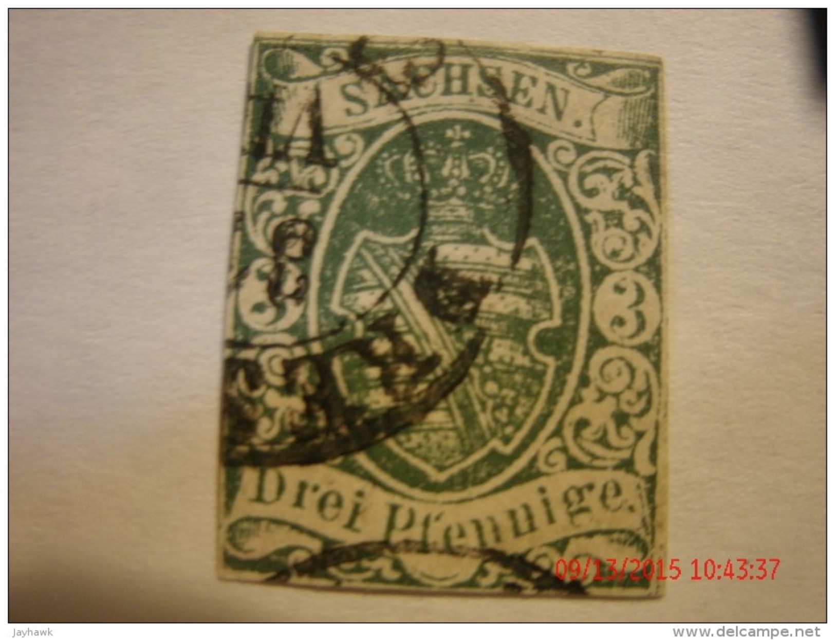 SAXONY, SCOTT# 2, 3 PF GREEN, USED - Saxony