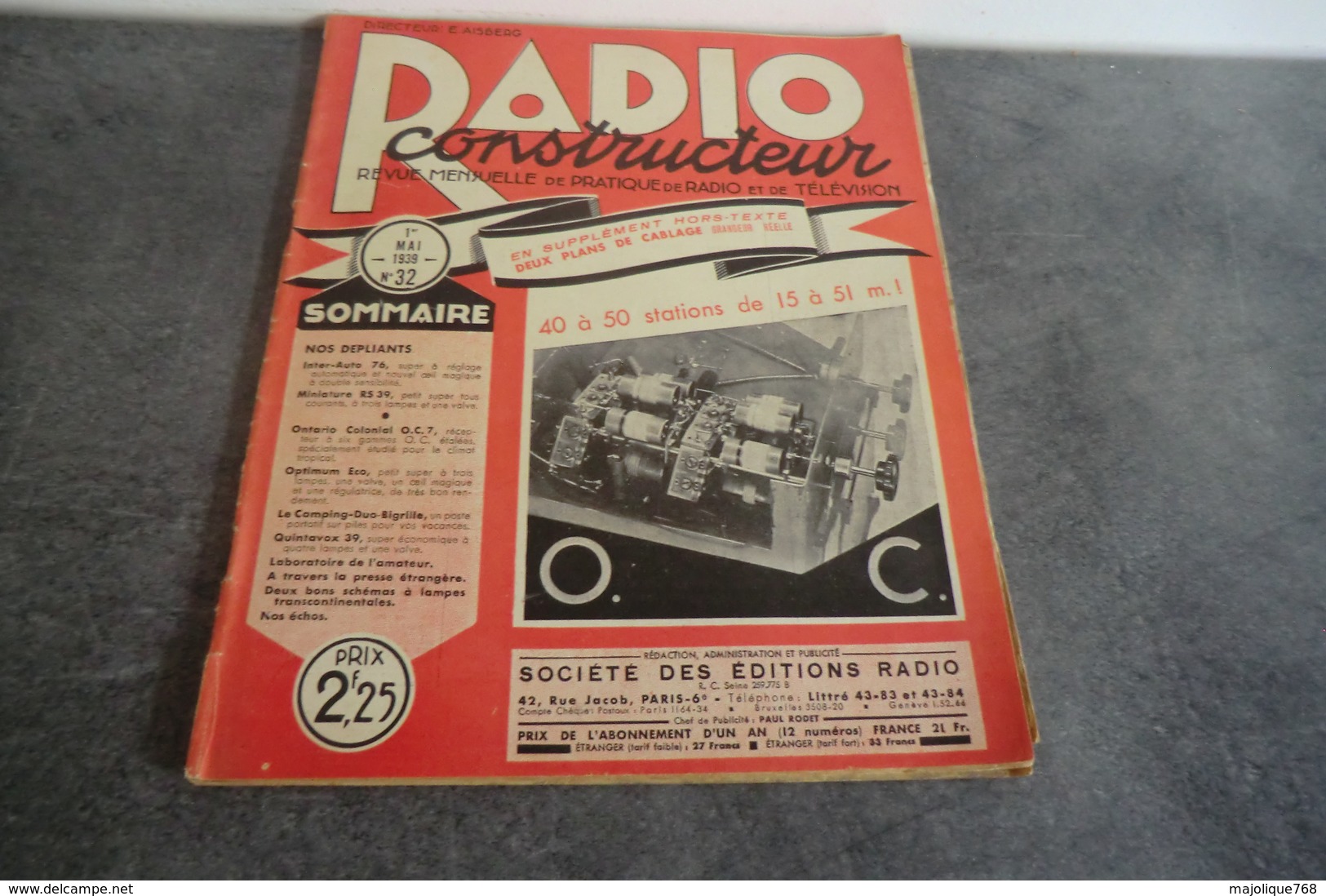 Revue Radio Construction N°32 - 1 Mai 1939 - Page Du Milieu Se Détache - - Onderdelen