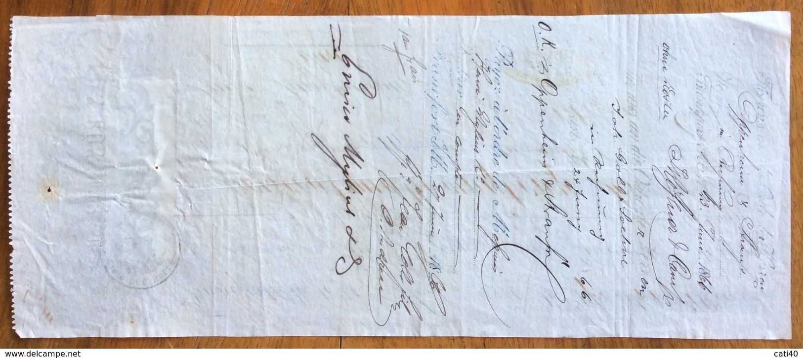 MARCA DA BOLLO V.E.II 25 C. SU CAMBIALE  FRANCOFORTE 1866 DI 391,40 FR. DOCUMENTO  CON FIRME AUTOGRAFE - Cambiali