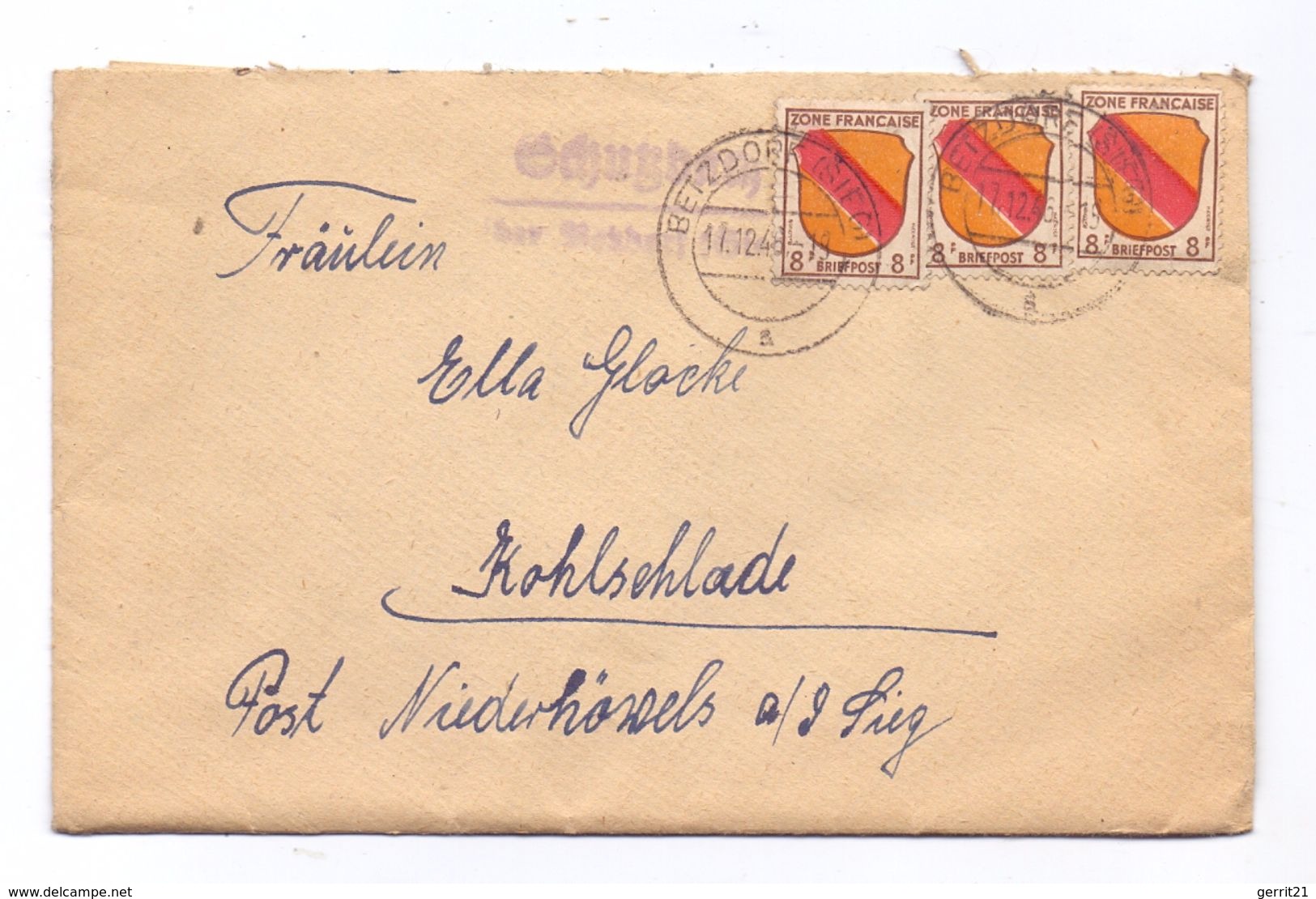 5244 DAADEN - SCHUTZBACH, Postgeschichte, Landpoststempel "Schutzbach über Betzdorf", 1946, Franz. Zone, Michel 4 (3) - Altenkirchen