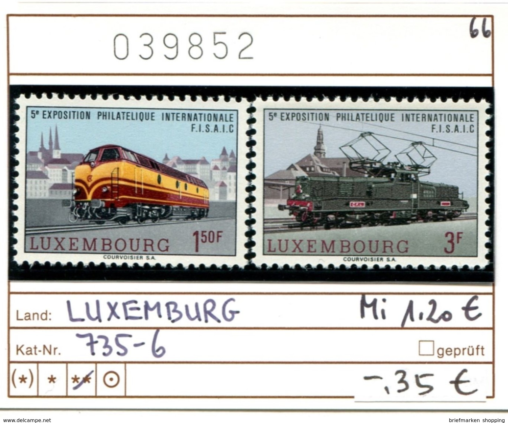 Luxemburg 1966 - Luxembourg 1966 - Michel 735-736 - ** Mnh Neuf Postfris - Eisenbahn - Railways - Chem. De Fer - Trains