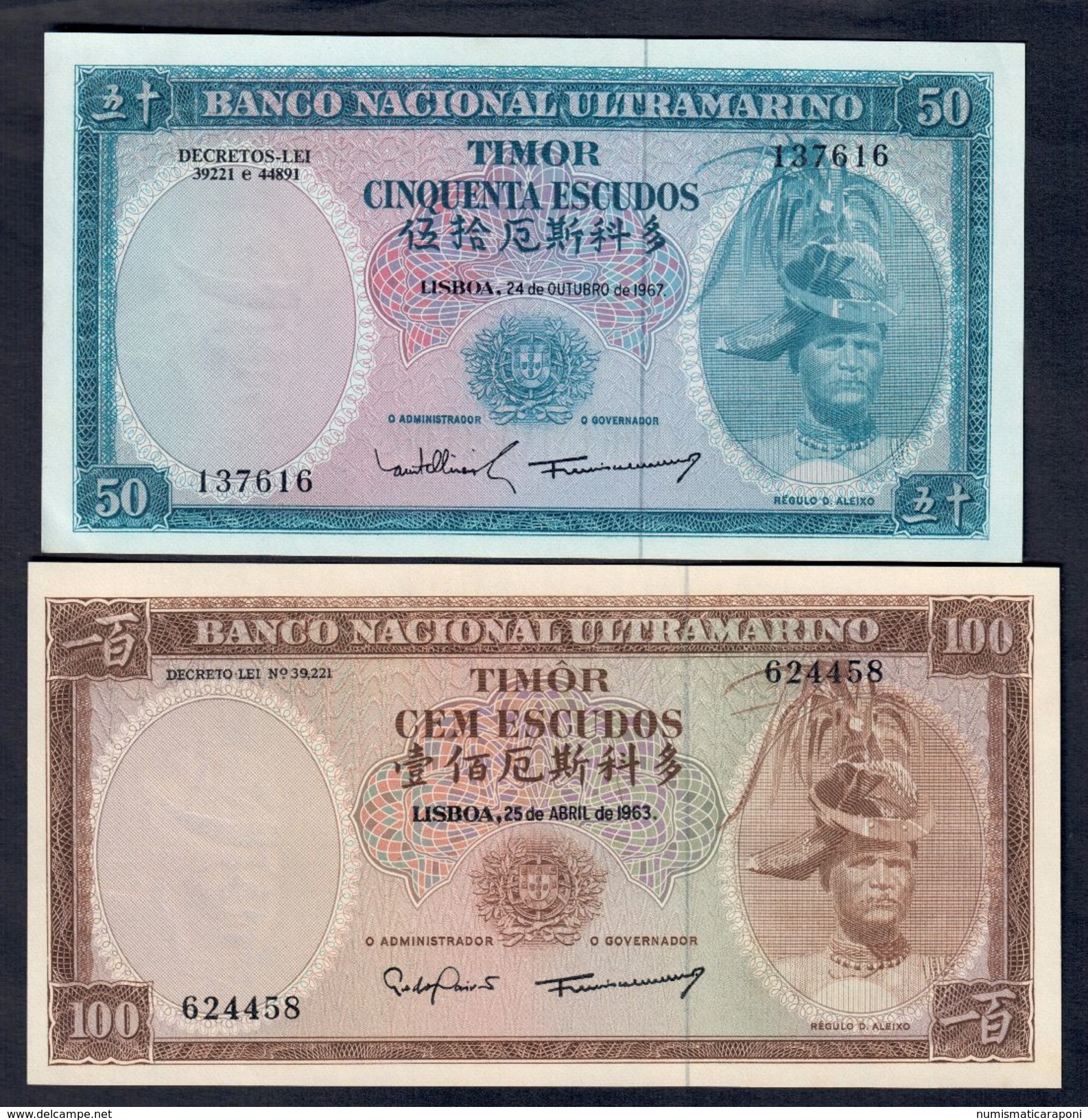 Timor Lisboa 25 Abril 1963 100 + 50 24 10 1967 Escudos About Unc Q.fds Da Mazzetta Lotto 029 - Timor