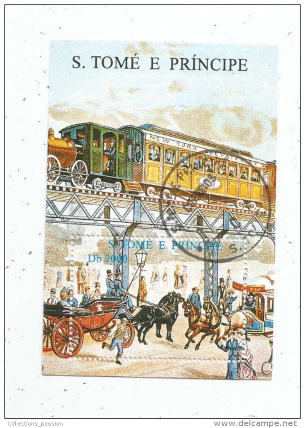 Timbre ,TRAIN , New York , Attelages , Chevaux , S. TOME E PRINCIPE - Trenes