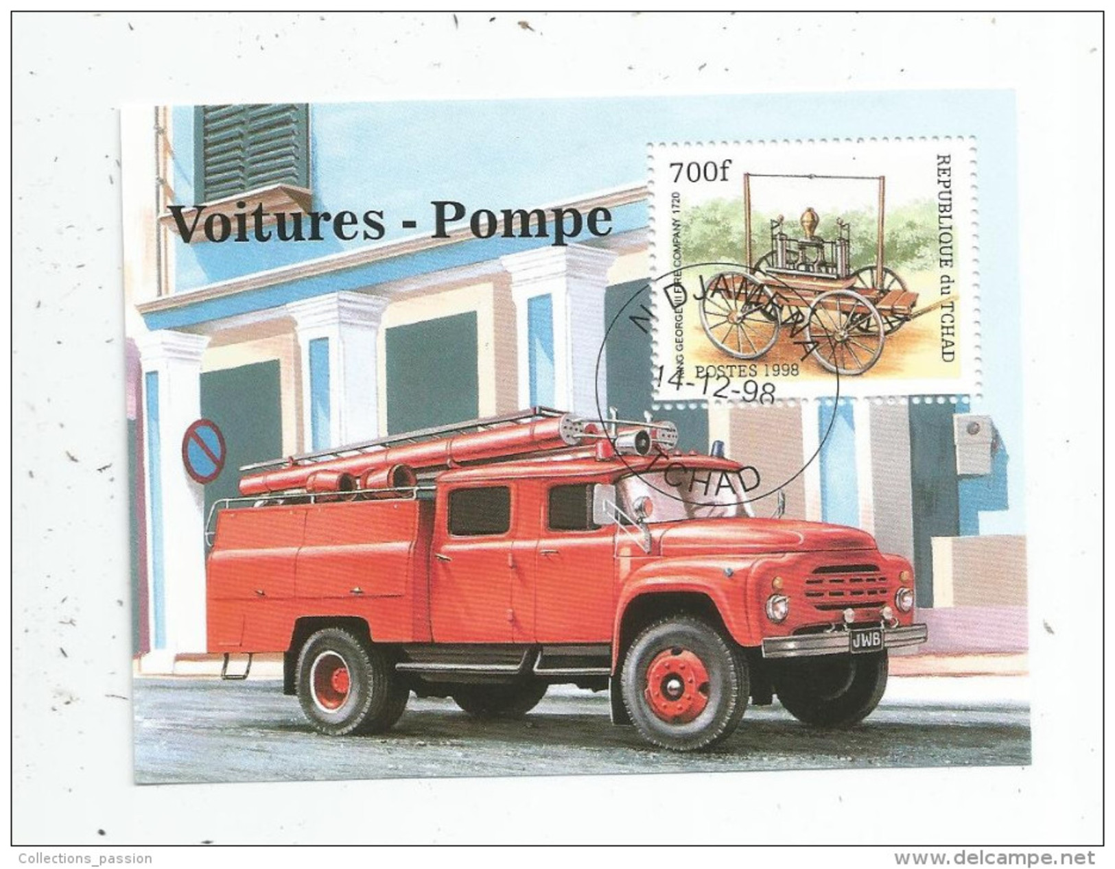 Timbre , SAPEURS POMPIERS , Voitures Pompe , République Du TCHAD , 1998 - Pompieri