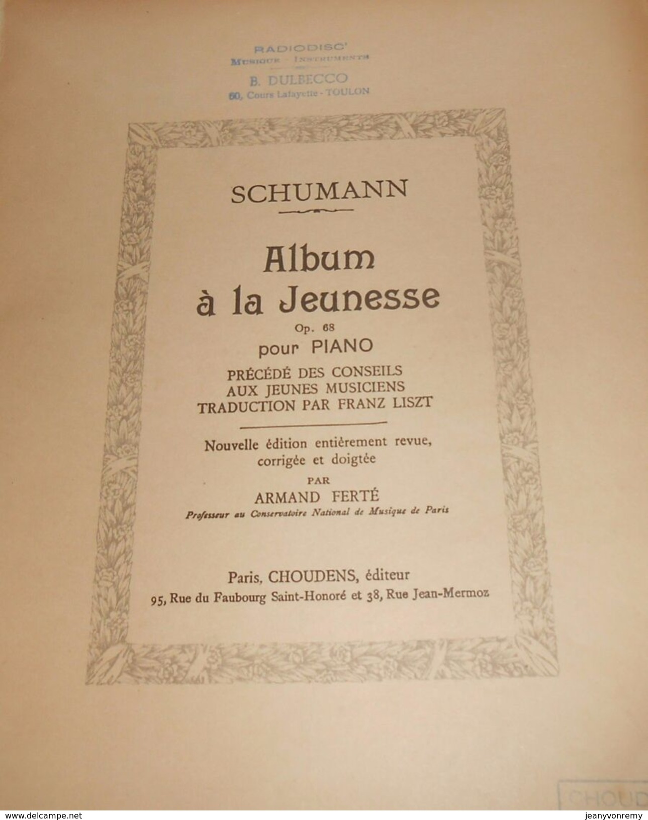 Schumann. Album De La Jeunesse.Pour Piano. - Partituras