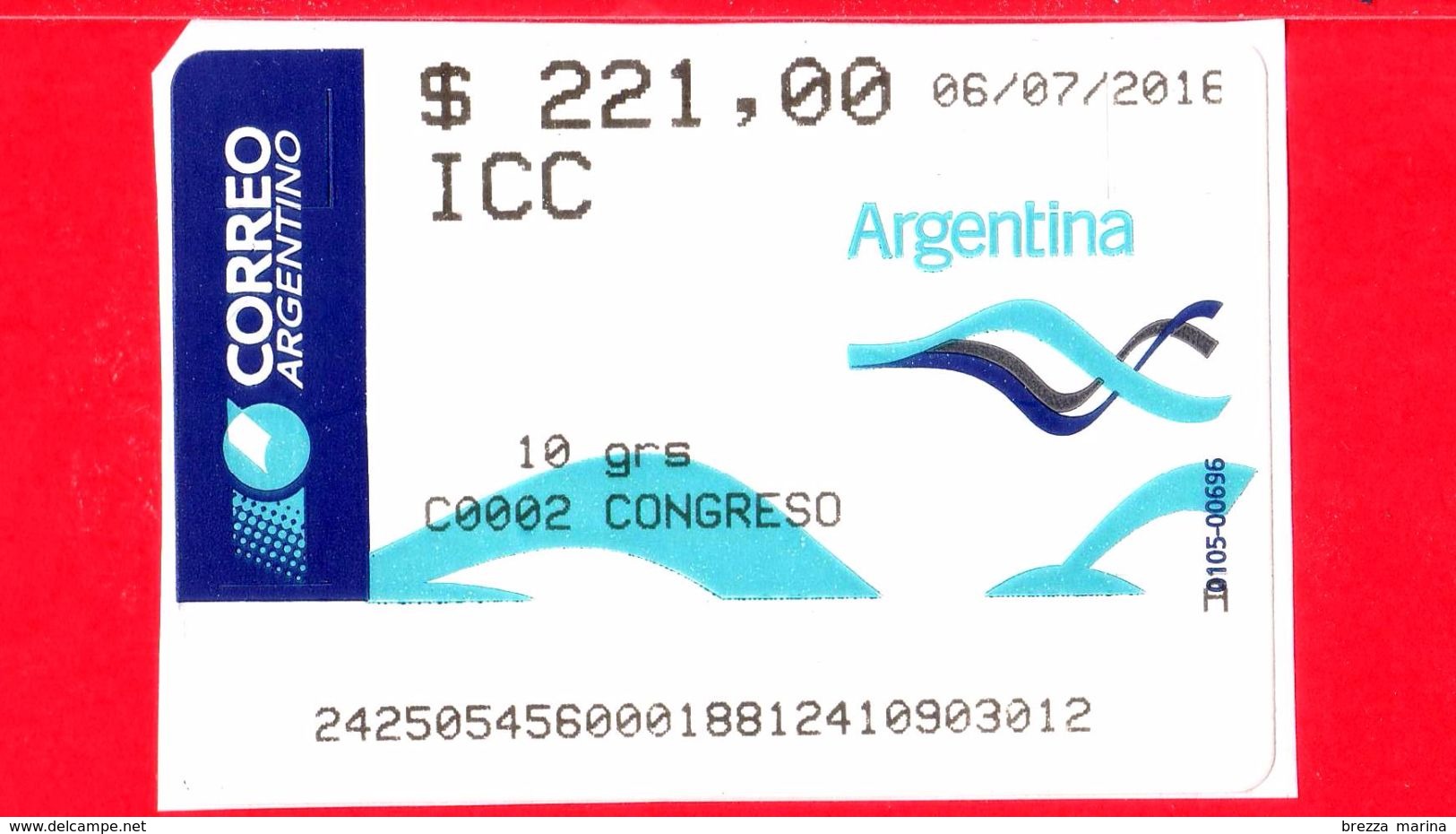 ARGENTINA - Usato - 2016 - ATM - Correo Argentino - Congreso - 221.00 - Franking Labels