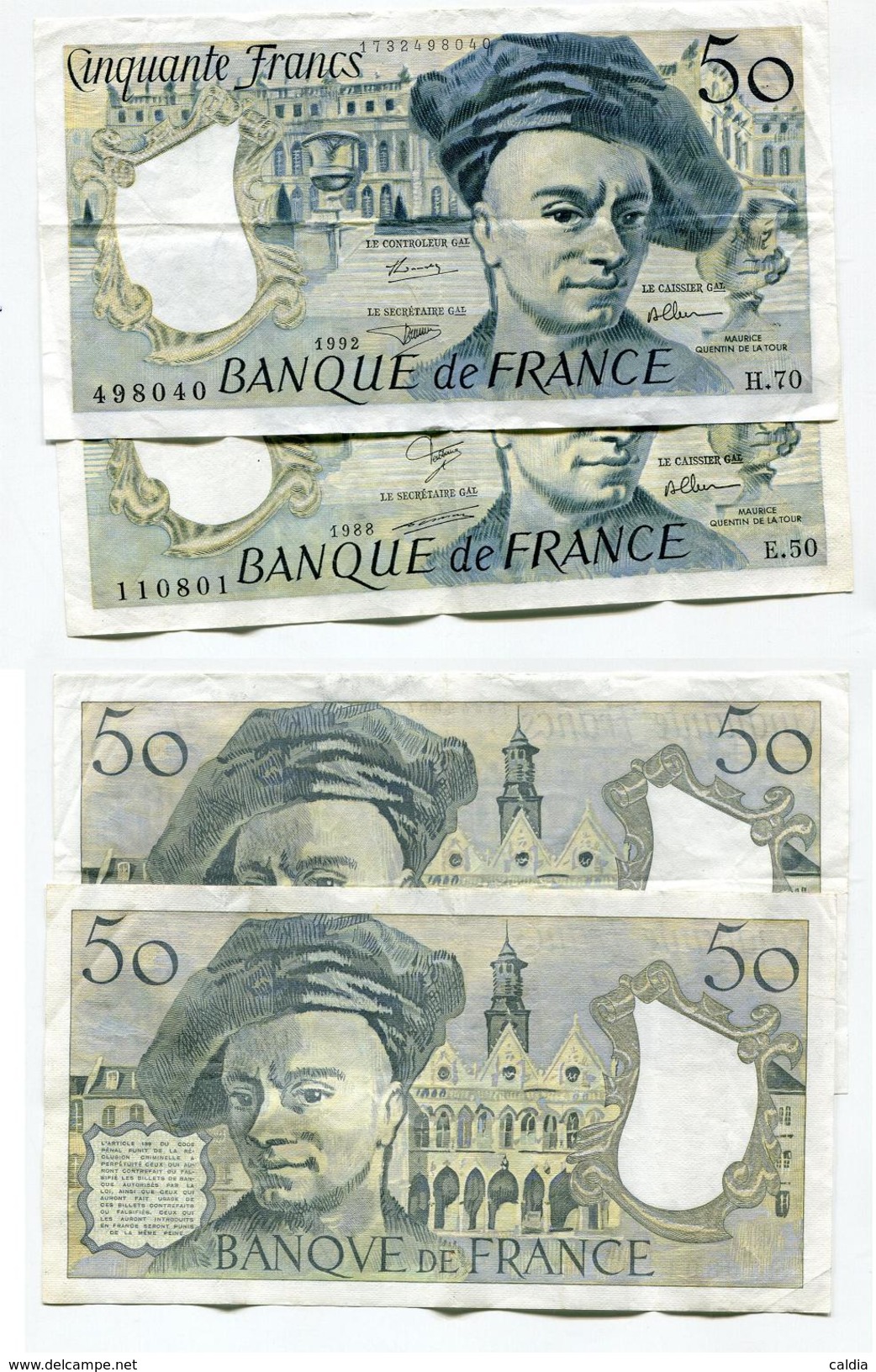 D17 France 50 Francs "" De La TOUR "" 1988 + 1992 - 50 F 1976-1992 ''Quentin De La Tour''