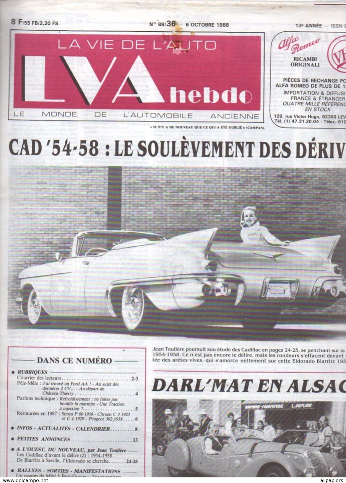 La Vie De L'auto LVA Hebdo N°88/36 CAD'54-58 Cadillac D'avant Le Délire - Une Traction à Injection - Refroidissement - Auto/Moto