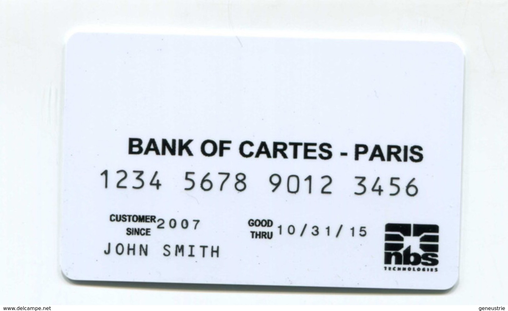 Spécimen Prototype Essai De Carte De Crédit "Bank Of Cartes - Paris" Carte Bleue Bancaire - Bank Card - Cartes De Crédit (expiration Min. 10 Ans)