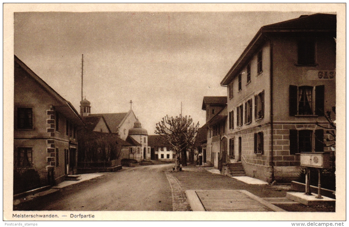 Meisterschwanden, Dorfpartie, Rückseitig Mit Werbeeindruck, Ca. 30er Jahre - Meisterschwanden