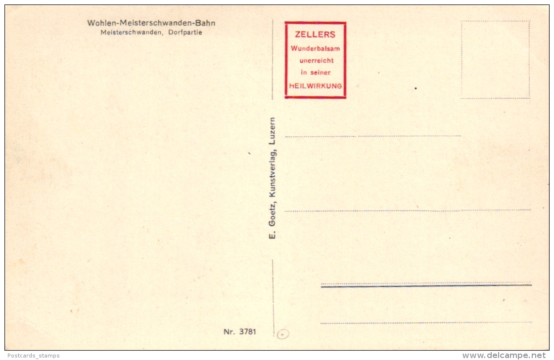 Meisterschwanden, Dorfpartie, Rückseitig Mit Werbeeindruck, Ca. 30er Jahre - Meisterschwanden