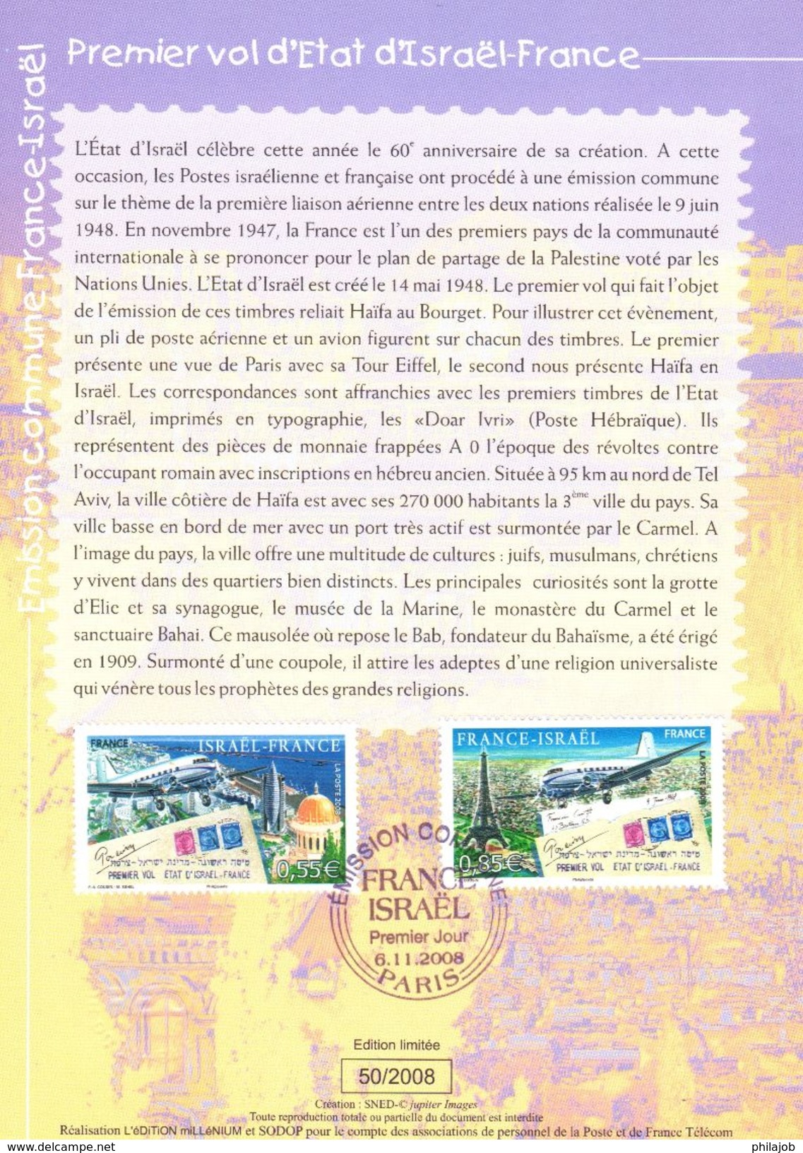 FRANCE 2008 : Encart 1er Jour " FRANCE - ISRAEL ". N° YT 4299 4300. Voir Les 2 Scans. - Joint Issues