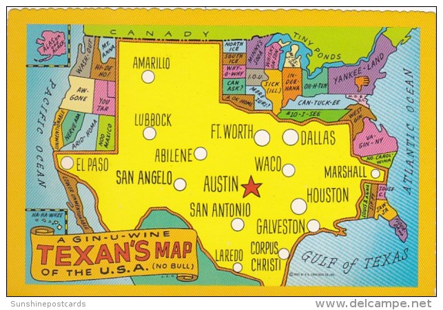 Map Of Texas Gin-U-Wine Texan's Map No Bull - Landkaarten