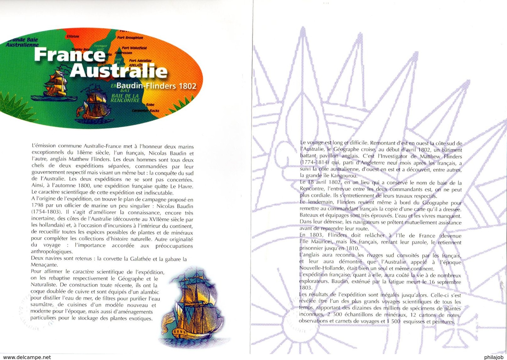 &#9989; FRANCE 2002 : Encart 1er Jour De 4 Pages " FRANCE - AUSTRALIE ". N° YT 3476 3477. Voir Les 2 Scans. - Emissions Communes