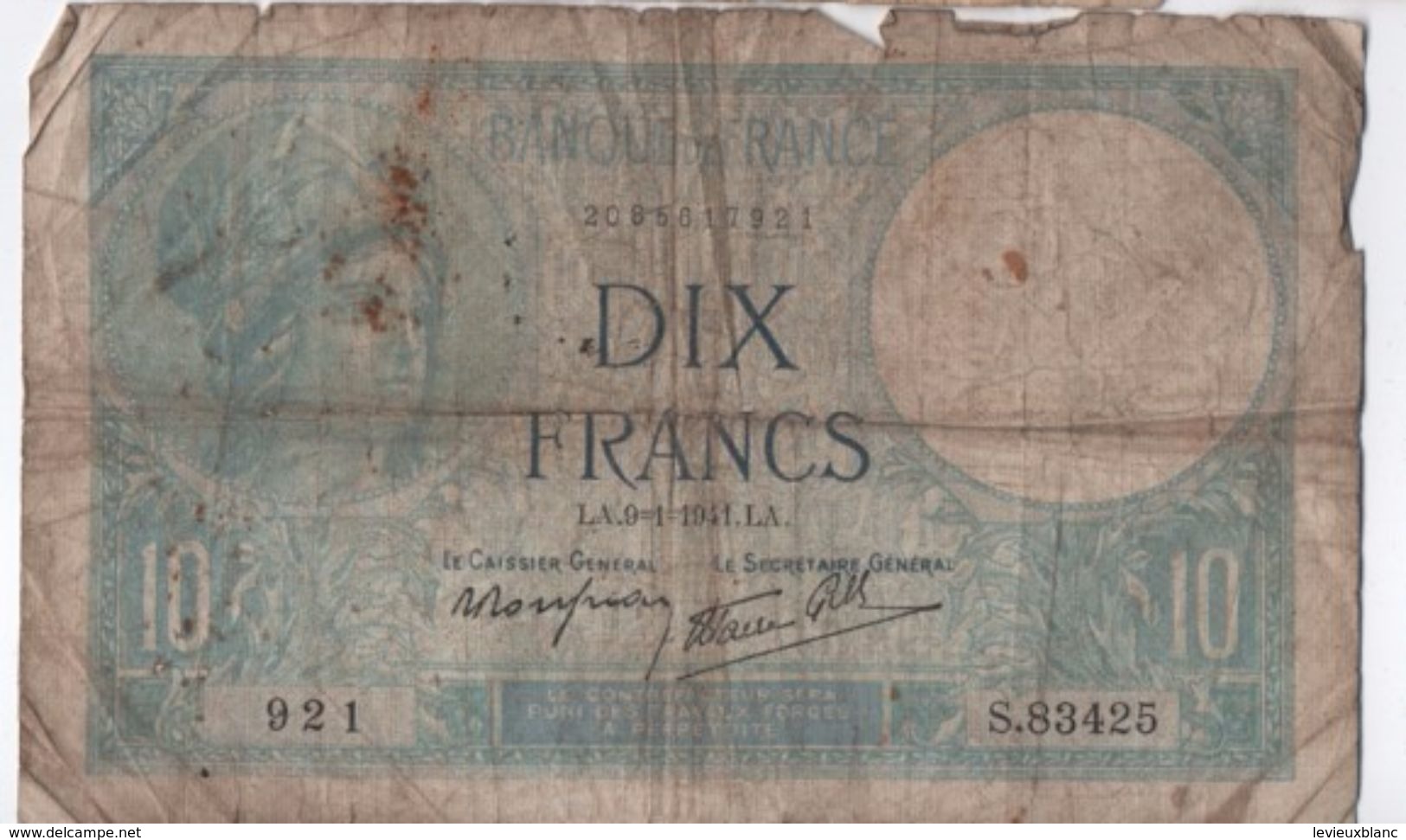 Billet/France / Banque De France /Dix  Francs/ Minerve/ 1941    BILL160 - 10 F 1916-1942 ''Minerve''